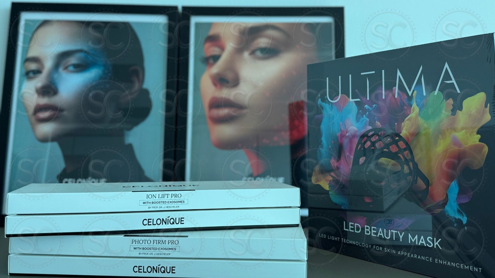 CELONIQUE und Ultima Solutions Behandlungssystem mit EMS Lifting, Iontophorese und Red Light Therapy für Hautverjüngung und professionelle Anti Aging Anwendungen