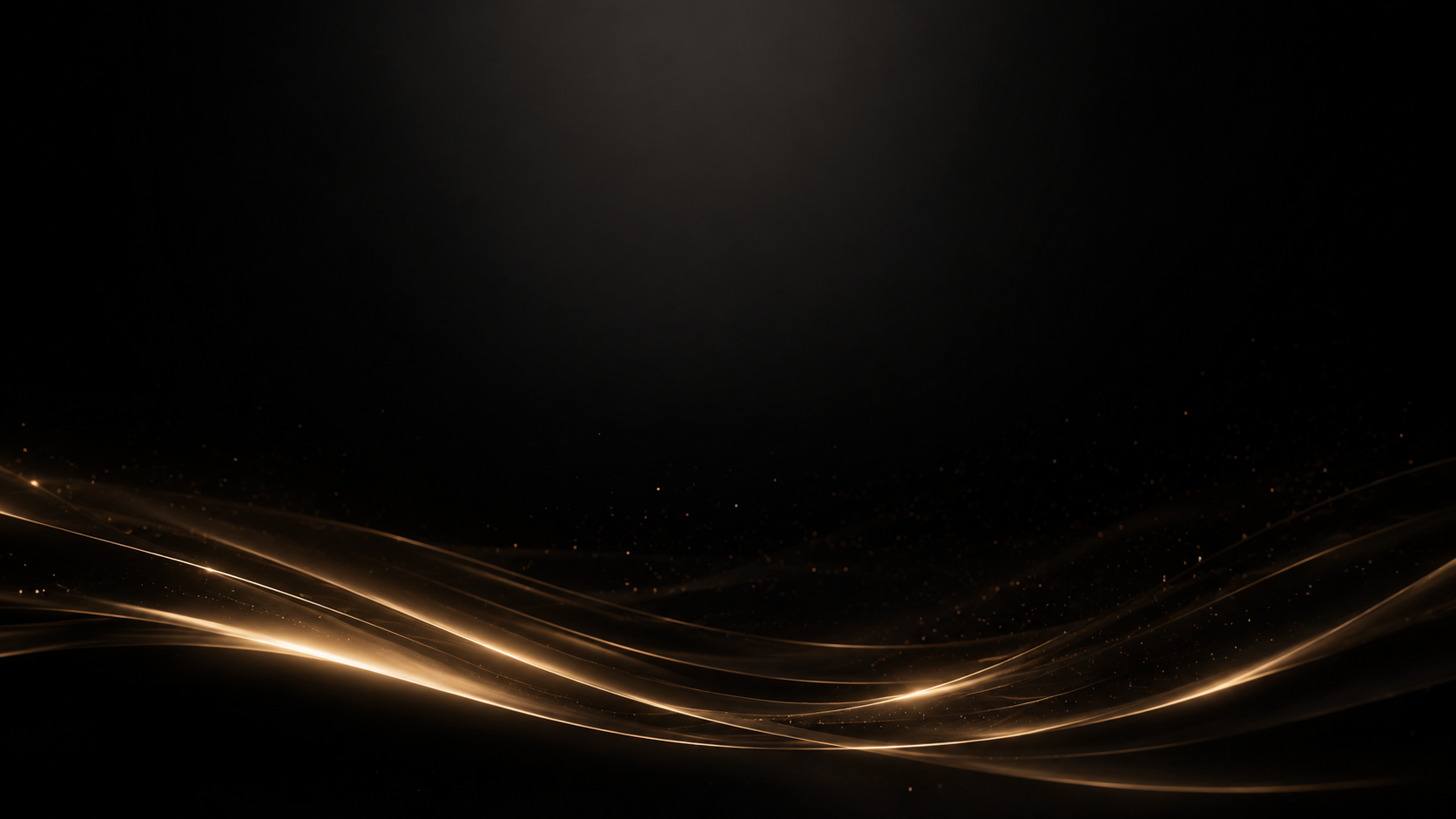 Minimal black luxury background with golden light waves and soft particles, representing new arrivals, advanced regenerative beauty innovation, and refined skincare discovery