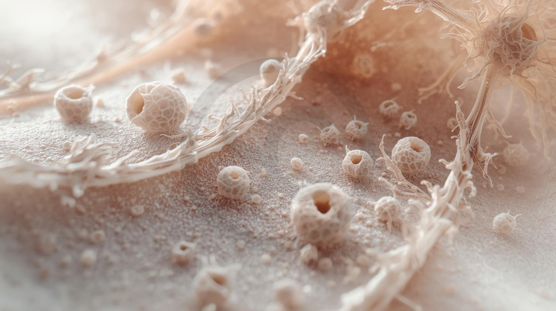 Abstrakte, künstlerische Darstellung von Kommunikation und Regeneration mit weichen Texturen und warmen Lichtakzenten