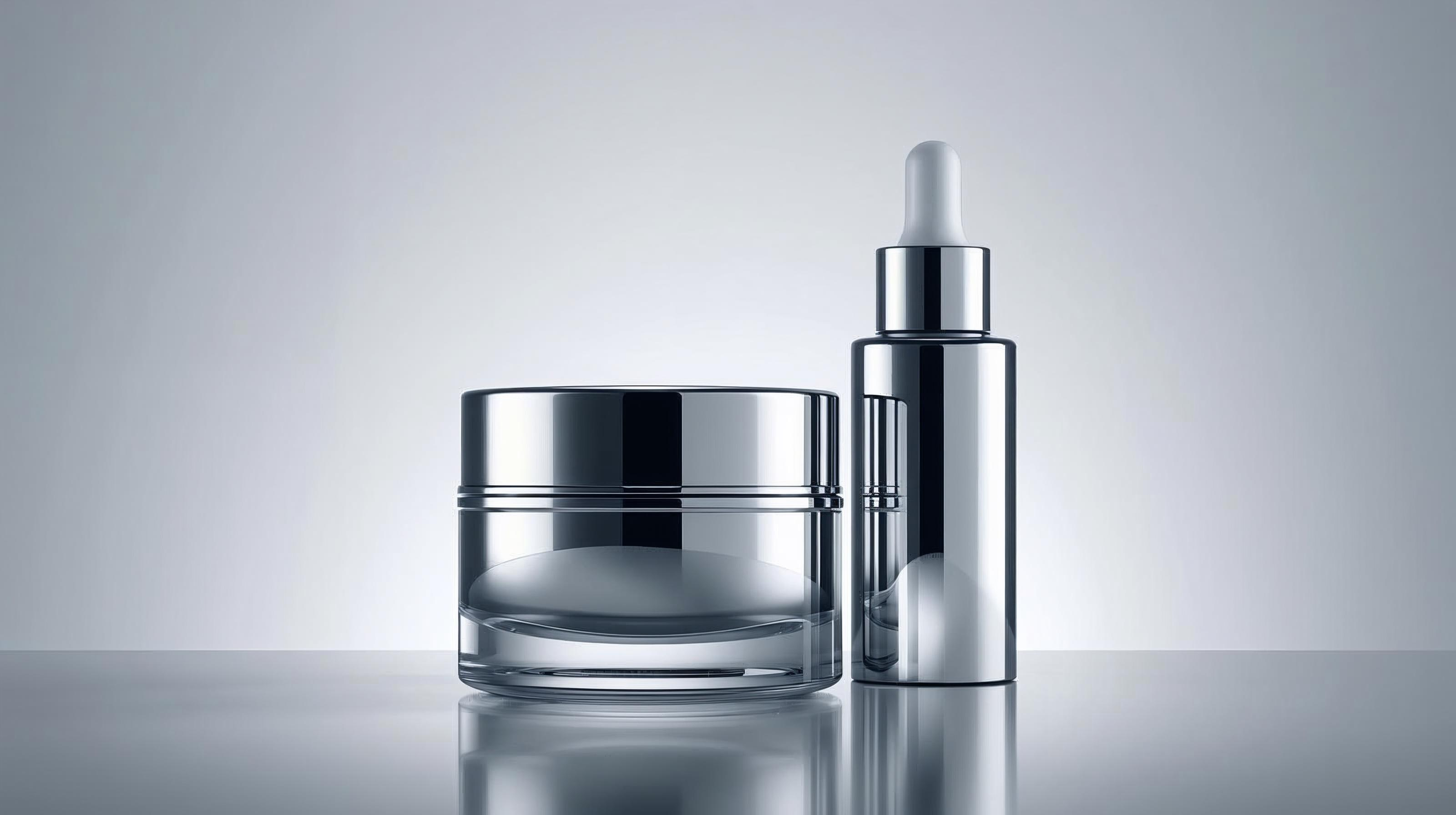 CELONIQUE Hautpflege mit Exosomen – silberner Chrome Cremetiegel und Serum vor hellem Hintergrund