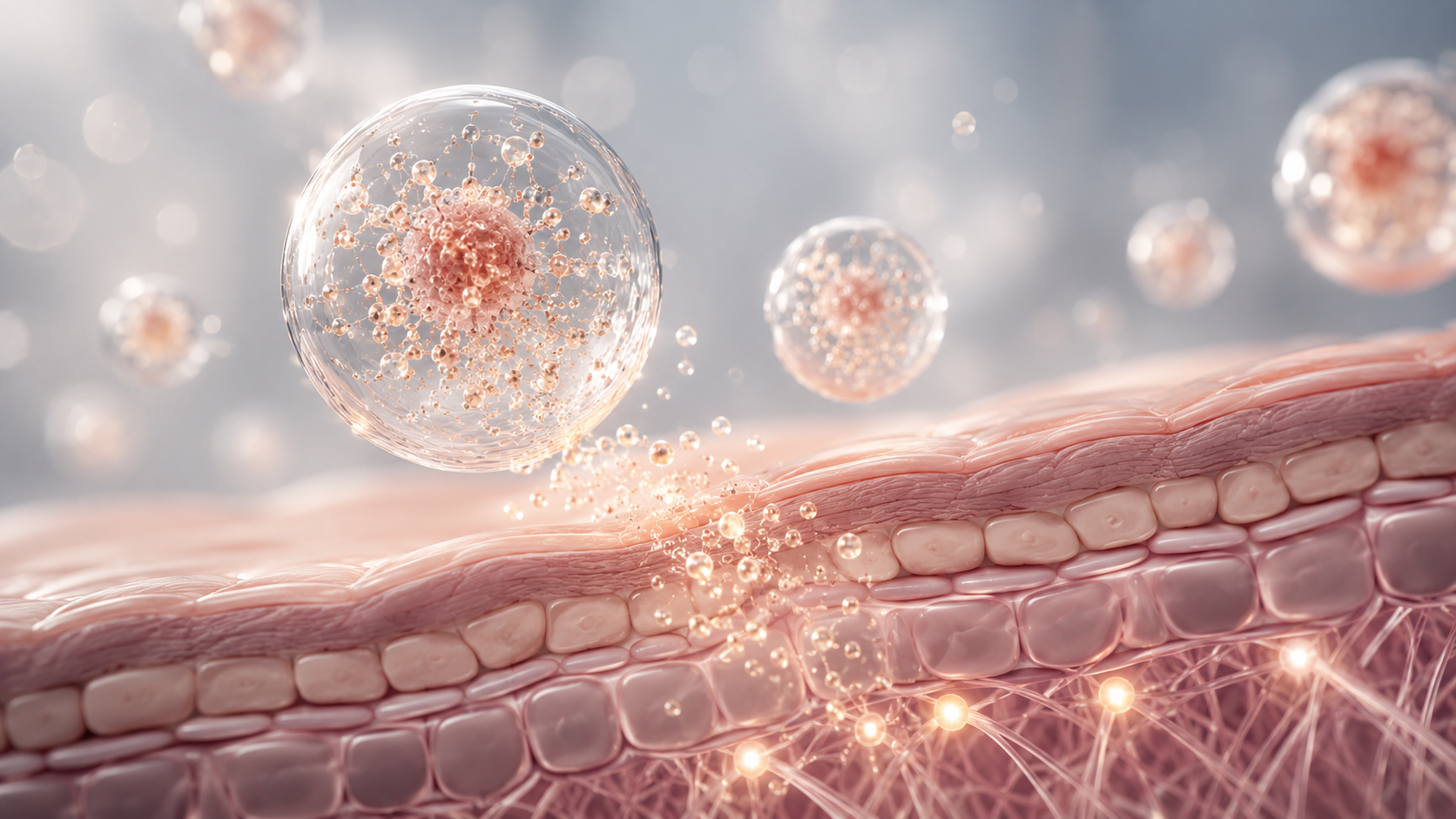 CELONIQUE exosome skincare technology with nano vesicles supporting cellular communication, visible skin renewal and regenerative beauty