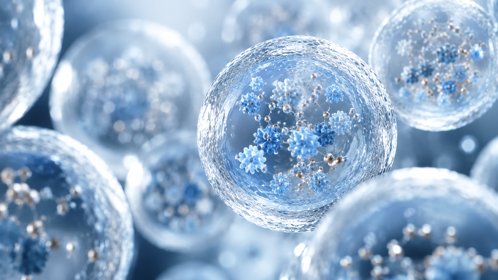 CELONIQUE exosome skincare technology showing nano vesicles for cellular communication, skin renewal and regenerative beauty