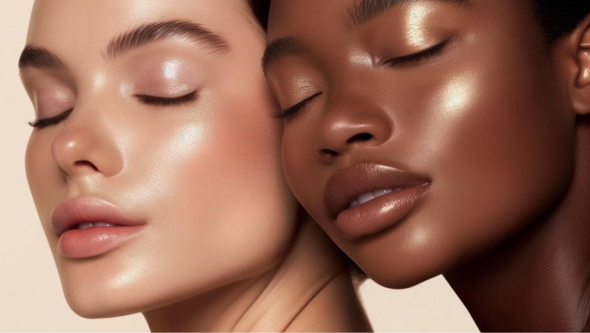 Nahaufnahme zweier Frauen mit unterschiedlichen Hauttönen, deren strahlende Haut sich sanft berührt – Symbol für Vielfalt, Harmonie und exklusive Hautpflege von CELONÍQUE.